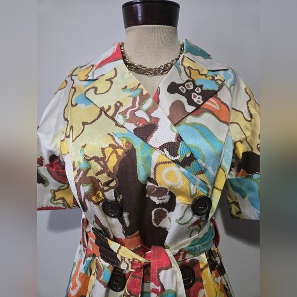 Vertigo Paris Multicolor Abstract Cotton Blend Short Sleeve Trench. Size Medium - Picture 3 of 16